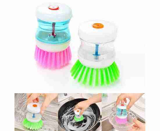 2-in-1 Self Dispensing Soap Dish Cleaning Brush | Liquid Soap Kitchen Scrubber Brush for Dishes, Pots & Sink