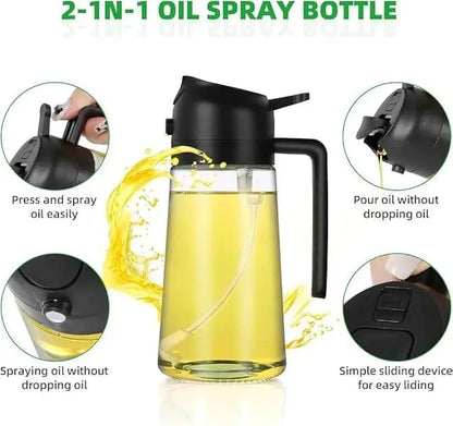 2-in-1 Oil Spray & Pour Bottle | Glass Oil Dispenser for Cooking, BBQ, Air Fryer & Kitchen Use