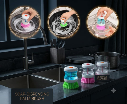 2-in-1 Self Dispensing Soap Dish Cleaning Brush | Liquid Soap Kitchen Scrubber Brush for Dishes, Pots & Sink
